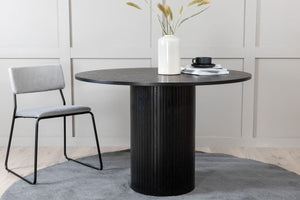 Bianca Round Dining Table | Black MDF with Ribbed Cylindrical Base, 110cm