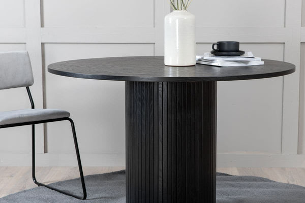Bianca Round Dining Table | Black MDF with Ribbed Cylindrical Base, 110cm