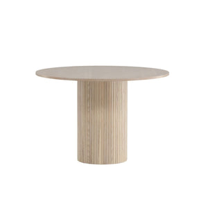 Bianca Round Dining Table | White Wash MDF with Ribbed Cylindrical Base