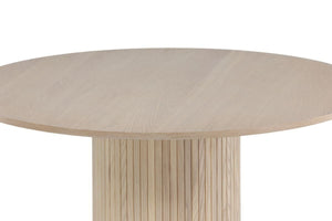 Bianca Round Dining Table | White Wash MDF with Ribbed Cylindrical Base