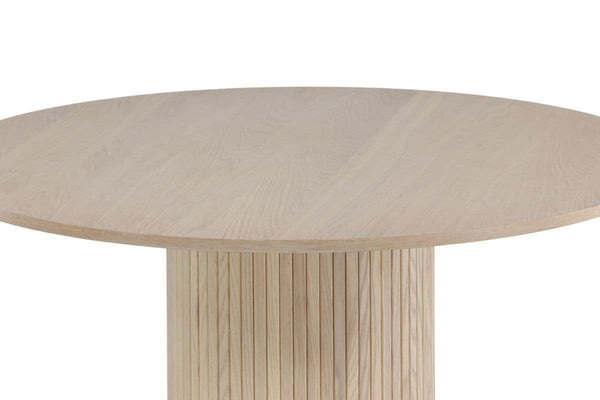 Bianca Round Dining Table | White Wash MDF with Ribbed Cylindrical Base