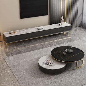 Bigbiglife Modern Sintered Stone TV Stand with Steel Frame – Contemporary Entertainment Unit for Living Room - Sleek Furniture