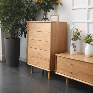 Billy & Pavia Chest of Drawers, Light Oak Finish with Solid Wood Frame & Natural Rattan Detailing, Contemporary Modern Storage Unit for Bedroom & Living Room - Sleek Furniture
