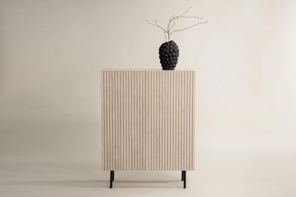Björkön High Cabinet with Ribbed Doors and Shelves | Whitewash Scandinavian Storage Furniture