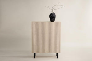 Björkön High Cabinet with Ribbed Doors and Shelves | Whitewash Scandinavian Storage Furniture