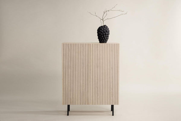 Björkön High Cabinet with Ribbed Doors and Shelves | Whitewash Scandinavian Storage Furniture