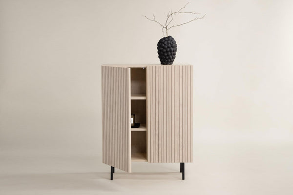 Björkön High Cabinet with Ribbed Doors and Shelves | Whitewash Scandinavian Storage Furniture