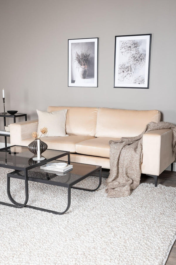 Bolero 3-Seater Sofa, Beige Velvet | Modern Design with Wide Armrests