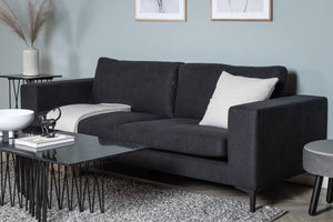 Bolero 2–3 Seater Sofa, Black Fabric | Elegant Scandinavian Design with Wide Armrests