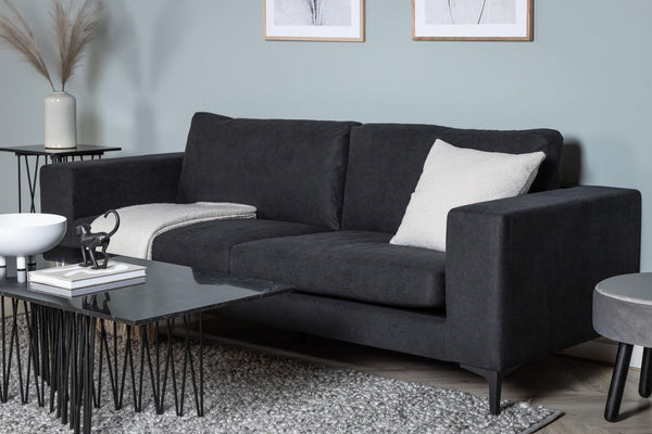 Bolero 2–3 Seater Sofa, Black Fabric | Elegant Scandinavian Design with Wide Armrests