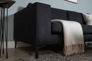 Bolero 2–3 Seater Sofa, Black Fabric | Elegant Scandinavian Design with Wide Armrests
