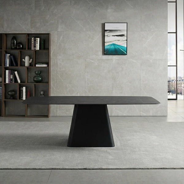 Bontempi Dining Table with Sintered Stone Top, Modern Grey & White Dining Table, Painted Steel Base, Contemporary 6 Seater Dining Room Table - Sleek Furniture