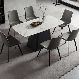 Bontempi Dining Table with Sintered Stone Top, Modern Grey & White Dining Table, Painted Steel Base, Contemporary 6 Seater Dining Room Table - Sleek Furniture