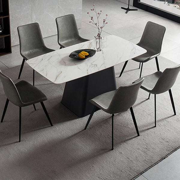 Bontempi Dining Table with Sintered Stone Top, Modern Grey & White Dining Table, Painted Steel Base, Contemporary 6 Seater Dining Room Table - Sleek Furniture