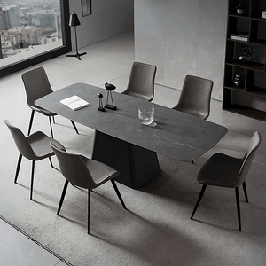 Bontempi Dining Table with Sintered Stone Top, Modern Grey & White Dining Table, Painted Steel Base, Contemporary 6 Seater Dining Room Table - Sleek Furniture