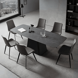 Bontempi Dining Table with Sintered Stone Top, Modern Grey & White Dining Table, Painted Steel Base, Contemporary 6 Seater Dining Room Table - Sleek Furniture