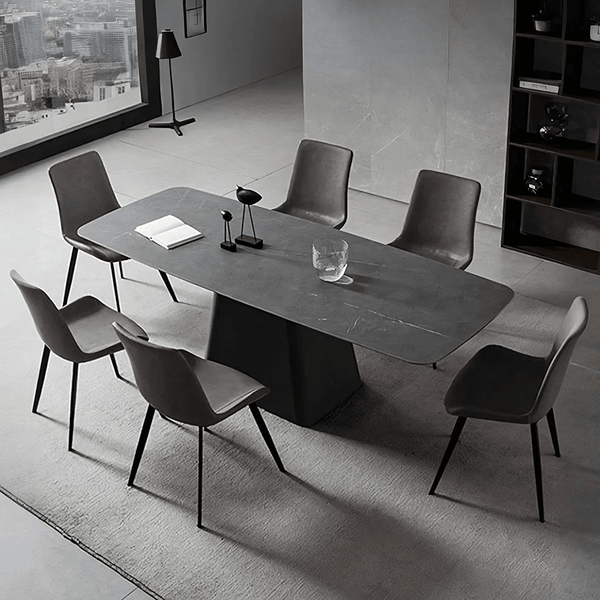 Bontempi Dining Table with Sintered Stone Top, Modern Grey & White Dining Table, Painted Steel Base, Contemporary 6 Seater Dining Room Table - Sleek Furniture