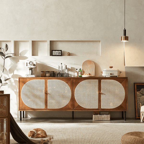 Booker Rattan Sideboard – 200cm Solid Wood Storage Cabinet with Natural Rattan Doors, Modern Contemporary Buffet Unit for Living & Dining Room - Sleek Furniture