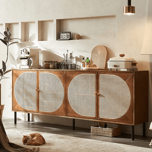Booker Rattan Sideboard – 200cm Solid Wood Storage Cabinet with Natural Rattan Doors, Modern Contemporary Buffet Unit for Living & Dining Room - Sleek Furniture