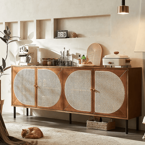 Booker Rattan Sideboard – 200cm Solid Wood Storage Cabinet with Natural Rattan Doors, Modern Contemporary Buffet Unit for Living & Dining Room - Sleek Furniture