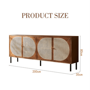 Booker Rattan Sideboard – 200cm Solid Wood Storage Cabinet with Natural Rattan Doors, Modern Contemporary Buffet Unit for Living & Dining Room - Sleek Furniture