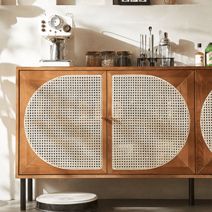 Booker Rattan Sideboard – 200cm Solid Wood Storage Cabinet with Natural Rattan Doors, Modern Contemporary Buffet Unit for Living & Dining Room - Sleek Furniture