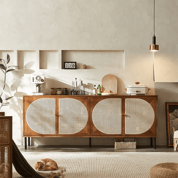 Booker Rattan Sideboard – 200cm Solid Wood Storage Cabinet with Natura