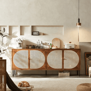Booker Rattan Sideboard – 200cm Solid Wood Storage Cabinet with Natural Rattan Doors, Modern Contemporary Buffet Unit for Living & Dining Room - Sleek Furniture