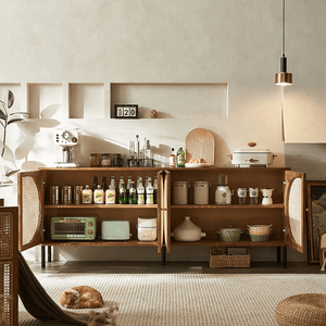 Booker Rattan Sideboard – 200cm Solid Wood Storage Cabinet with Natural Rattan Doors, Modern Contemporary Buffet Unit for Living & Dining Room - Sleek Furniture