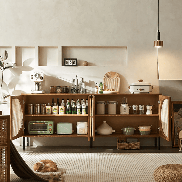 Booker Rattan Sideboard – 200cm Solid Wood Storage Cabinet with Natural Rattan Doors, Modern Contemporary Buffet Unit for Living & Dining Room - Sleek Furniture