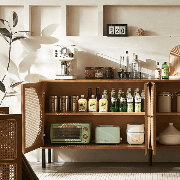 Booker Rattan Sideboard – 200cm Solid Wood Storage Cabinet with Natural Rattan Doors, Modern Contemporary Buffet Unit for Living & Dining Room - Sleek Furniture
