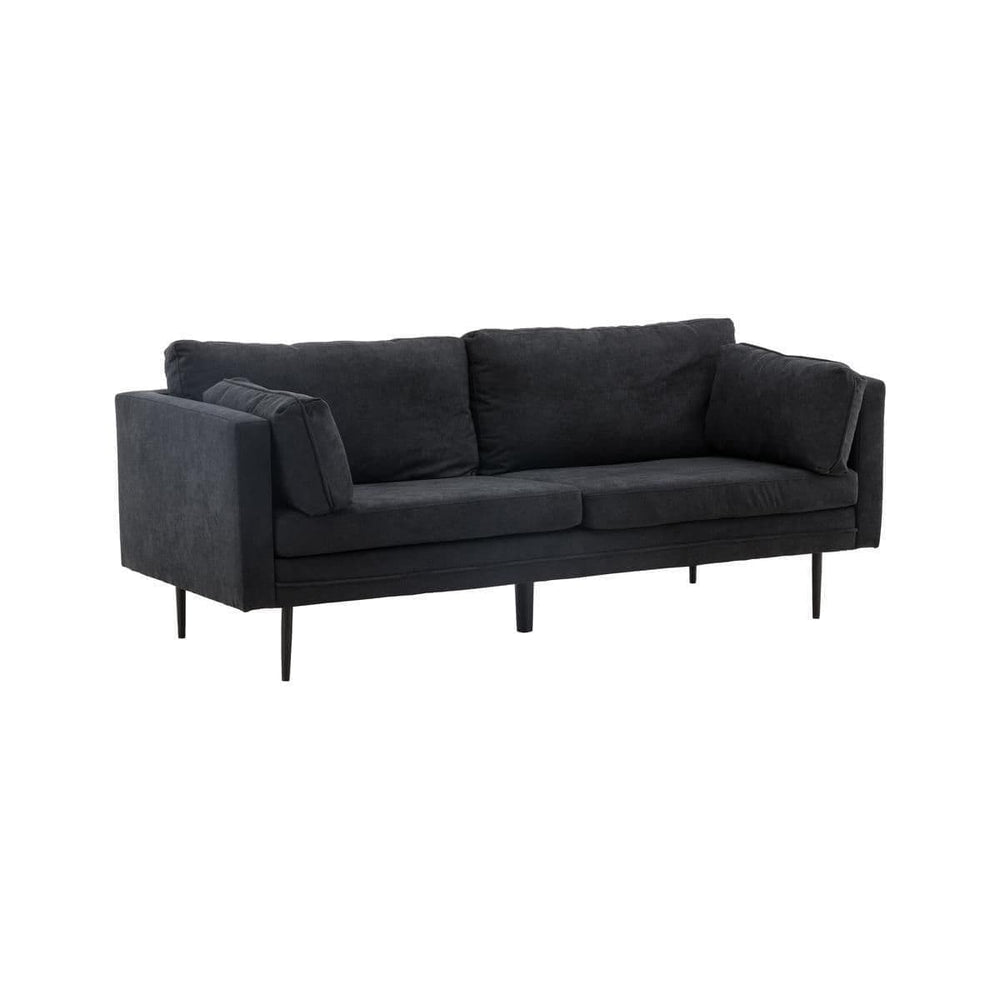 Boom 2–3 Seater Sofa, Black Linen Fabric | Scandinavian Design with Metal Legs