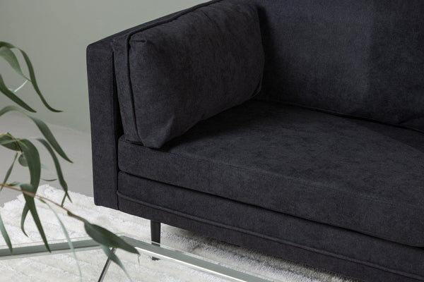 Boom 2–3 Seater Sofa, Black Linen Fabric | Scandinavian Design with Metal Legs
