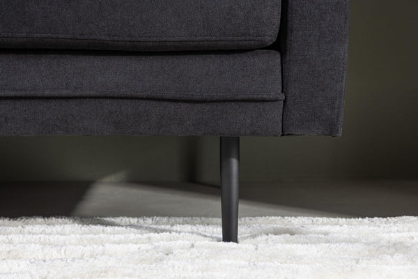 Boom 2–3 Seater Sofa, Black Linen Fabric | Scandinavian Design with Metal Legs
