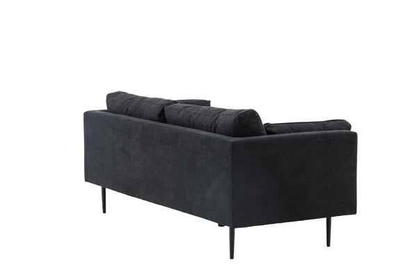 Boom 2–3 Seater Sofa, Black Linen Fabric | Scandinavian Design with Metal Legs