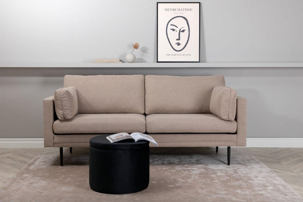 Boom 2-Seater Sofa, Black/Brown Fabric | Modern Nordic Design with Metal Legs