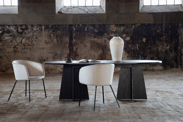 Bootcut Oval Dining Table | Black MDF with Cone-Shaped Base