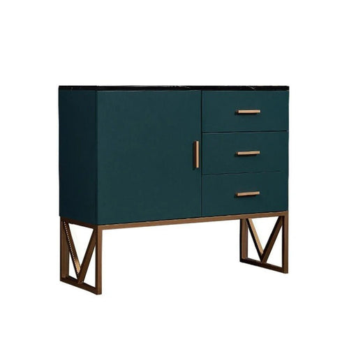 Bossett Modern Sideboard Cabinet – Dark Green Storage Unit with Gold Metal Accents, Contemporary MDF Buffet Cabinet for Living Room & Dining Room - Sleek Furniture