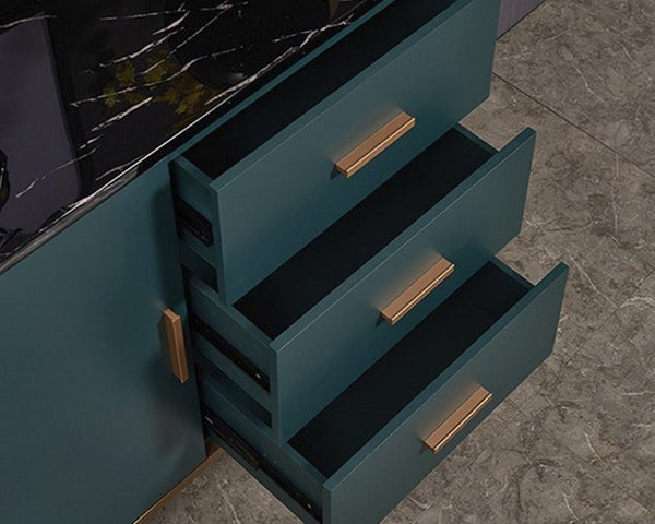 Bossett Modern Sideboard Cabinet – Dark Green Storage Unit with Gold Metal Accents, Contemporary MDF Buffet Cabinet for Living Room & Dining Room - Sleek Furniture