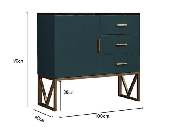 Bossett Modern Sideboard Cabinet – Dark Green Storage Unit with Gold Metal Accents, Contemporary MDF Buffet Cabinet for Living Room & Dining Room - Sleek Furniture