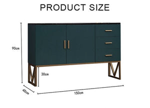 Bossett Modern Sideboard Cabinet – Dark Green Storage Unit with Gold Metal Accents, Contemporary MDF Buffet Cabinet for Living Room & Dining Room - Sleek Furniture