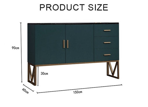 Bossett Modern Sideboard Cabinet – Dark Green Storage Unit with Gold Metal Accents, Contemporary MDF Buffet Cabinet for Living Room & Dining Room - Sleek Furniture