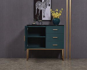Bossett Modern Sideboard Cabinet – Dark Green Storage Unit with Gold Metal Accents, Contemporary MDF Buffet Cabinet for Living Room & Dining Room - Sleek Furniture
