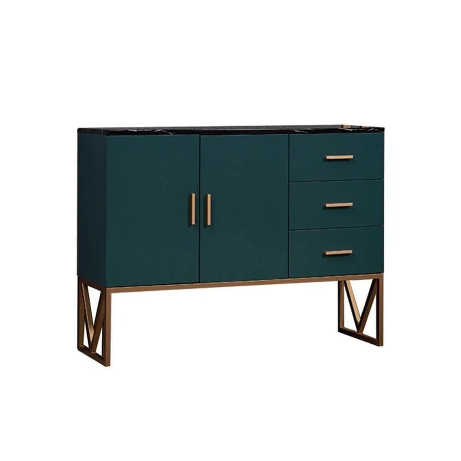 Bossett Modern Sideboard Cabinet – Dark Green Storage Unit with Gold Metal Accents, Contemporary MDF Buffet Cabinet for Living Room & Dining Room - Sleek Furniture