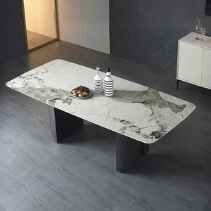 Boston Sintered Stone Dining Table – Modern Rectangle Dining Table with Metal Base, Luxury Contemporary Dining Table for Home & Dining Room - Sleek Furniture
