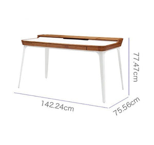 Brannan Modern Office Desk with LED Mirror & Sideboard Storage Unit – Walnut Wood Workstation & Dressing Table Combo (White/Walnut Finish) - Sleek Furniture