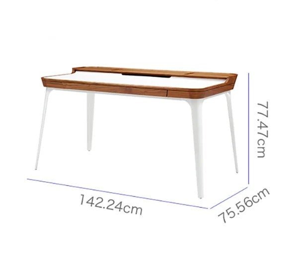 Brannan Modern Office Desk with LED Mirror & Sideboard Storage Unit – Walnut Wood Workstation & Dressing Table Combo (White/Walnut Finish) - Sleek Furniture
