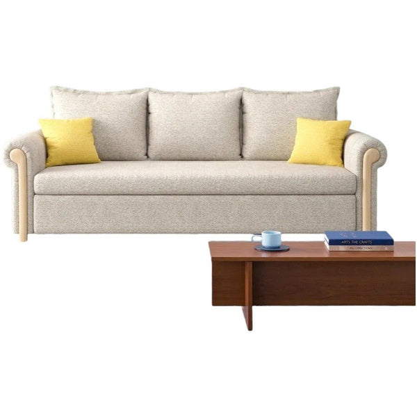 Braylene Linen Two Seater Sofa Bed – Convertible Fabric Sofa with Wooden Frame, Space-Saving Guest Bed for Living Room or Bedroom, Beige - Sleek Furniture