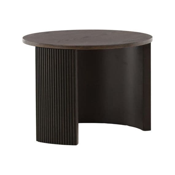 Bristol Sofa Table – Mocca Veneer, Round Coffee Table with Ribbed Wood Frame, 45 cm Height, Mmilo Venture Home Collection