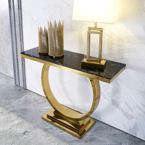 Brody Luxury Console Table with Sintered Stone Top, Gold Metal Frame Hallway Entrance Table, Modern Narrow Sofa Side Display Table - Sleek Furniture